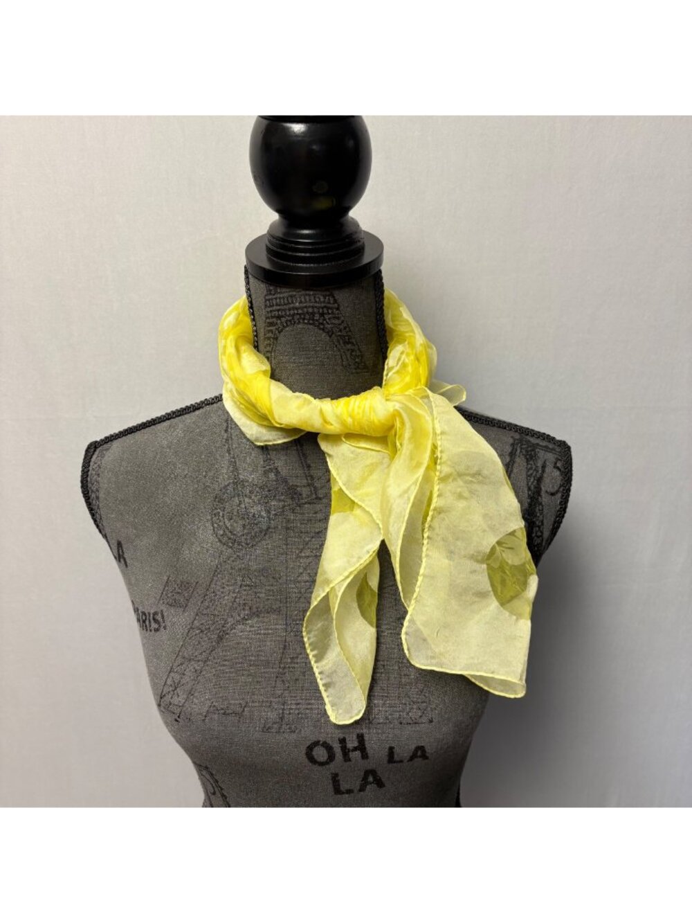 Vintage Hawaiian Scarf Square Nylon Sheer Tropical Yellow Made In Japan